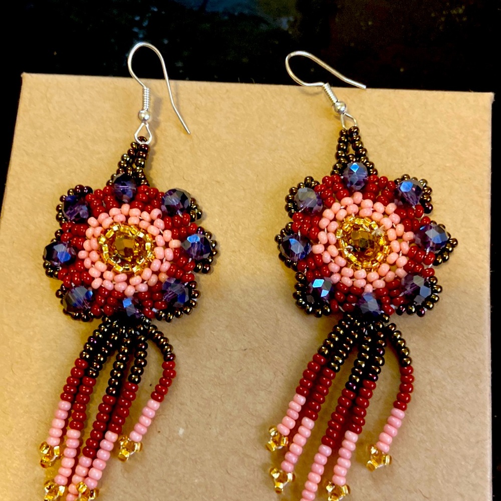 Beaded flower earrings. Perfect transition piece for fall.